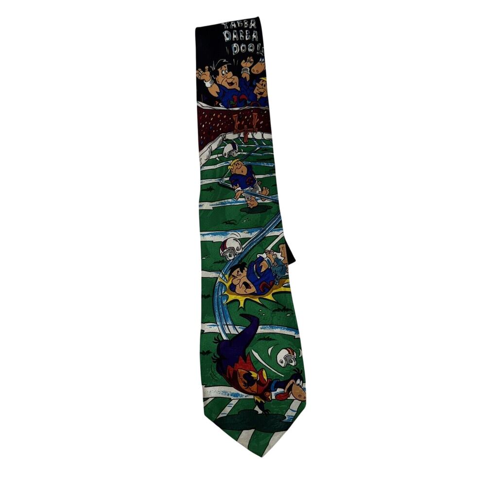 VINTAGE Hanna Barbera Men’s Necktie Tie The Flintstones Football Silk 1993 - BUB